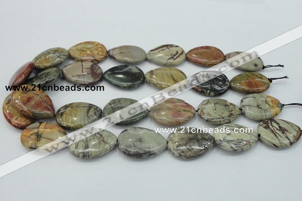 CPJ30 15.5 inches 22*30mm flat teardrop picasso jasper beads wholesale