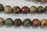 CPJ303 15.5 inches 10mm faceted round picasso jasper beads wholesale