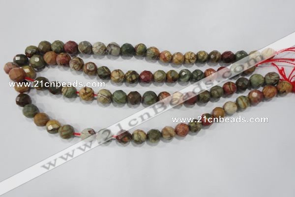 CPJ303 15.5 inches 10mm faceted round picasso jasper beads wholesale