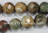 CPJ304 15.5 inches 14mm faceted round picasso jasper beads wholesale