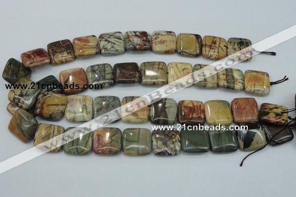 CPJ32 15.5 inches 20*20mm square picasso jasper beads wholesale