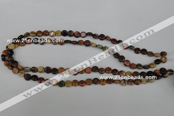 CPJ350 15.5 inches 8mm flat round picasso jasper gemstone beads