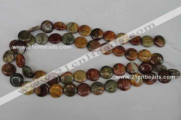 CPJ352 15.5 inches 16mm flat round picasso jasper gemstone beads