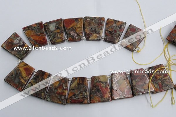 CPJ378 Top drilled 22*26mm trapezoid picasso jasper & pyrite beads