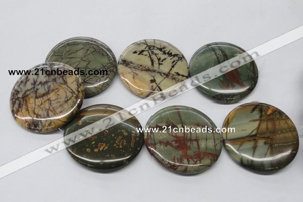 CPJ39 15.5 inches 55mm flat round picasso jasper beads wholesale