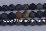 CPJ491 15.5 inches 6mm round matte black picasso jasper beads