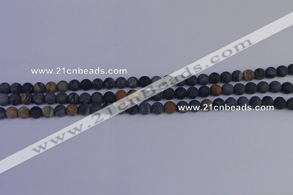 CPJ491 15.5 inches 6mm round matte black picasso jasper beads