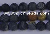 CPJ492 15.5 inches 8mm round matte black picasso jasper beads