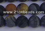 CPJ495 15.5 inches 14mm round matte black picasso jasper beads