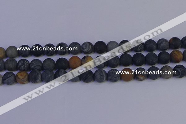 CPJ495 15.5 inches 14mm round matte black picasso jasper beads