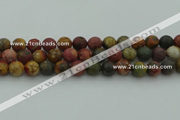 CPJ535 15.5 inches 14mm faceted round picasso jasper beads