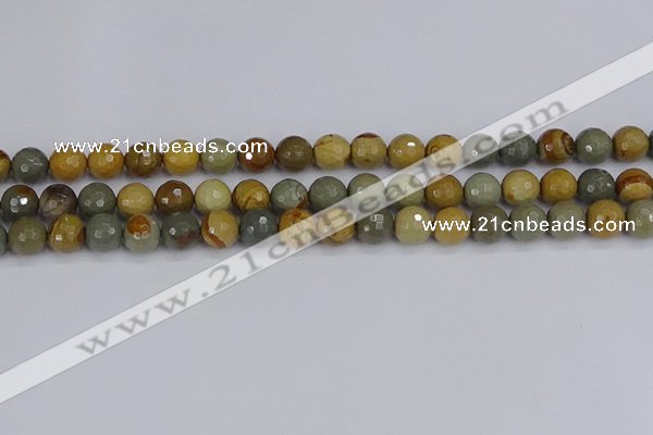 CPJ542 15.5 inches 8mm faceted round wildhorse picture jasper beads