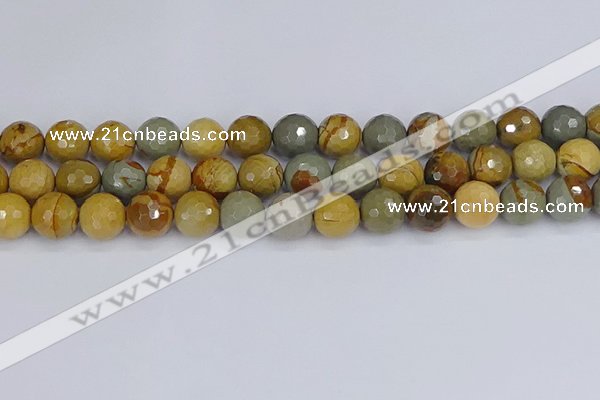 CPJ544 15.5 inches 12mm faceted round wildhorse picture jasper beads