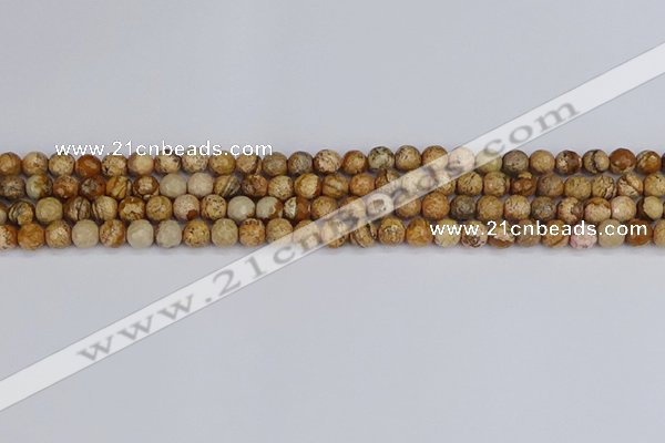 CPJ555 15.5 inches 4mm faceted round picture jasper beads