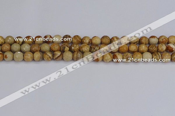 CPJ557 15.5 inches 8mm faceted round picture jasper beads