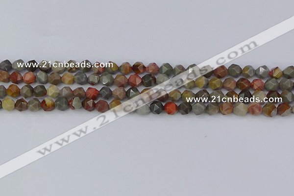 CPJ564 15.5 inches 6mm faceted nuggets polychrome jasper beads