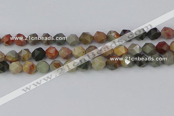 CPJ567 15.5 inches 12mm faceted nuggets polychrome jasper beads