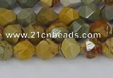 CPJ570 15.5 inches 6mm faceted nuggets wildhorse picture jasper beads