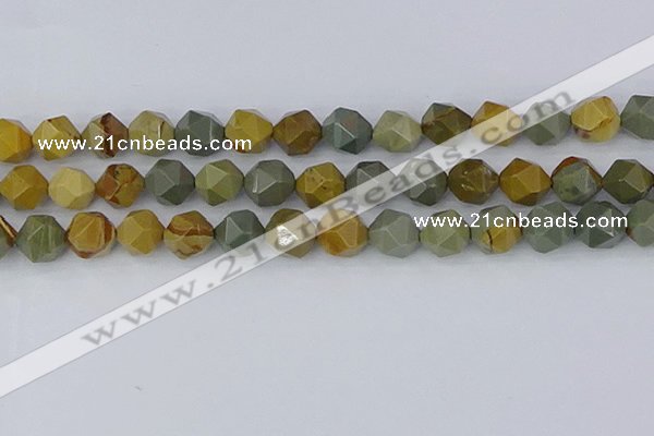 CPJ573 15.5 inches 12mm faceted nuggets wildhorse picture jasper beads