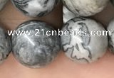 CPJ586 15.5 inches 16mm round grey picture jasper beads wholesale