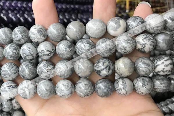 CPJ586 15.5 inches 16mm round grey picture jasper beads wholesale