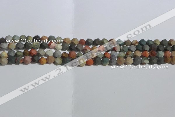 CPJ590 15.5 inches 6mm faceted nuggets matte polychrome jasper beads