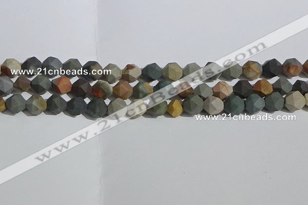 CPJ592 15.5 inches 10mm faceted nuggets matte polychrome jasper beads