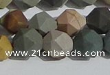 CPJ593 15.5 inches 12mm faceted nuggets matte polychrome jasper beads