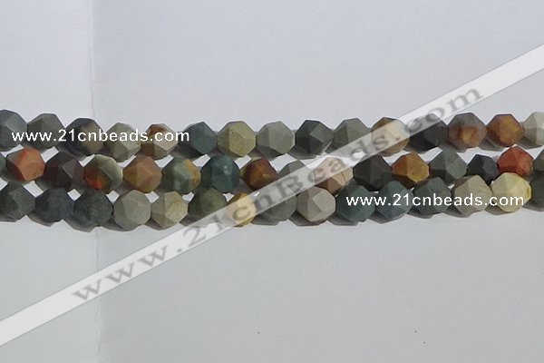 CPJ593 15.5 inches 12mm faceted nuggets matte polychrome jasper beads