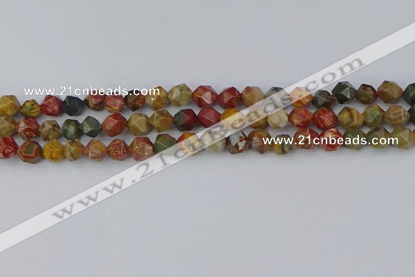 CPJ626 15.5 inches 6mm faceted nuggets picasso jasper beads