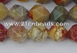 CPJ627 15.5 inches 8mm faceted nuggets picasso jasper beads