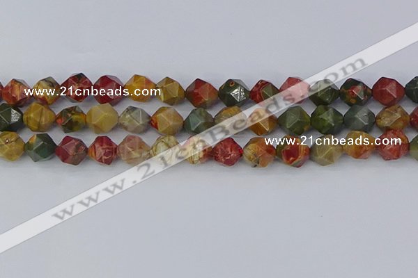 CPJ628 15.5 inches 10mm faceted nuggets picasso jasper beads