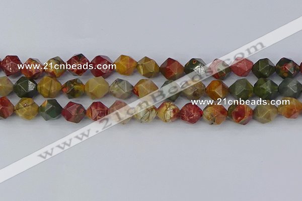 CPJ629 15.5 inches 12mm faceted nuggets picasso jasper beads