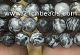 CPJ640 15.5 inches 4mm faceted round grey picture jasper beads