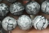 CPJ643 15.5 inches 10mm faceted round grey picture jasper beads