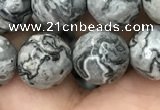 CPJ644 15.5 inches 12mm faceted round grey picture jasper beads