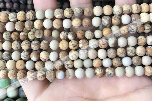 CPJ650 15.5 inches 4mm round matte picture jasper beads wholesale