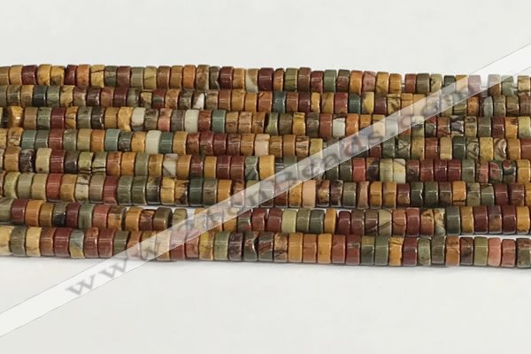 CPJ680 15.5 inches 2.5*4mm heishi picasso jasper beads wholesale