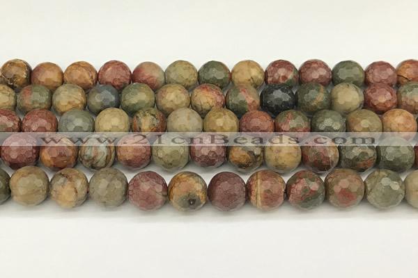 CPJ692 15 inches 10mm faceted round picasso jasper beads