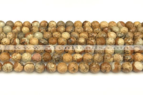 CPJ720 15 inches 6mm faceted round picture jasper beads