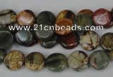 CPJ74 15.5 inches 10mm flat round picasso jasper gemstone beads