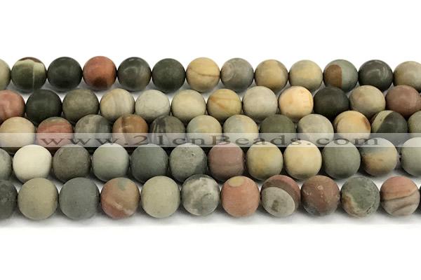 CPJ753 15 inches 10mm round matte American picture jasper beads