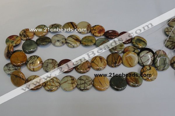 CPJ80 15.5 inches 25mm flat round picasso jasper gemstone beads