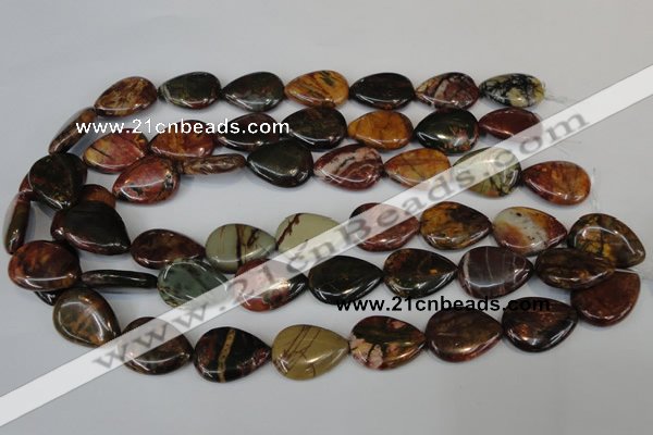 CPJ90 15.5 inches 18*25mm flat teardrop picasso jasper gemstone beads