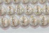 CPL01 15.5 inches 9*10mm nuggets pearl with rhinestone beads