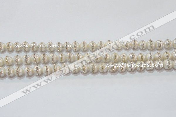 CPL01 15.5 inches 9*10mm nuggets pearl with rhinestone beads