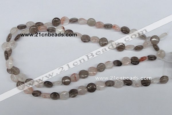 CPQ101 10mm flat round natural pink crystal & smoky quartz beads