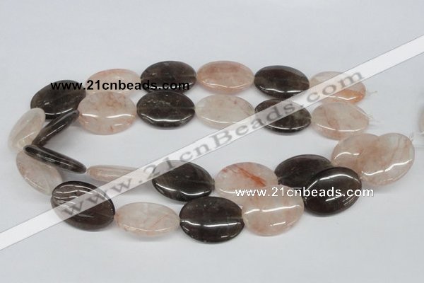 CPQ108 22*30mm oval natural pink crystal & smoky quartz beads