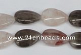 CPQ109 12*18mm flat teardrop natural pink crystal & smoky quartz beads