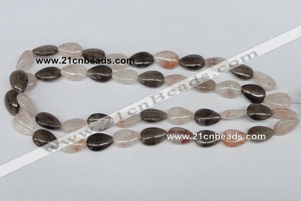 CPQ109 12*18mm flat teardrop natural pink crystal & smoky quartz beads